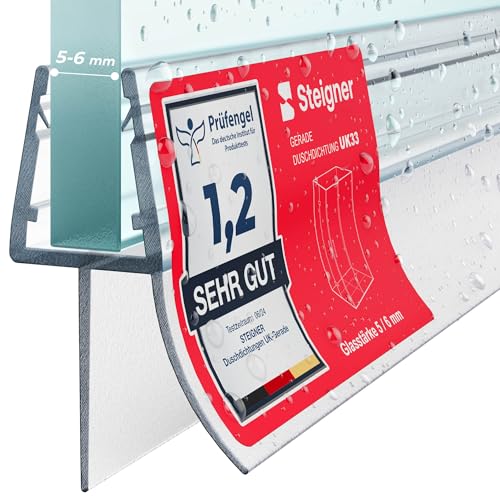 STEIGNER Guarnizione doccia UK33 60 cm (1 pz.) trasparente - Guarnizione box doccia verticale per docce angolari o pentagonali con porta 5-6 mm - Impermeabile, Materiale resistente, Finitura estetica