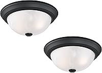 Design House 2-Pack Matte Black 2-Light Flush Mount Ceiling Light, Dimmable Alabaster Glass Shade, 11.25" W x 4.75" H for Kitchen Bedroom Hallway