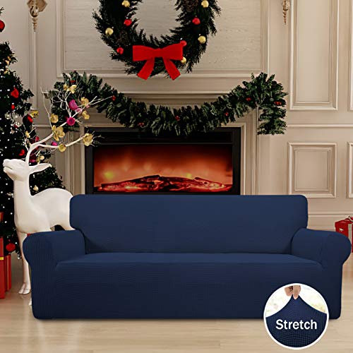 Image of Easy-Going Stretch Sofa Slipcover 1-Piece Sofa Cover Furniture Protector Couch Soft with Elastic Bottom for Kids, Polyester Spandex Jacquard Fabric Small Checks (Sofa, Navy)