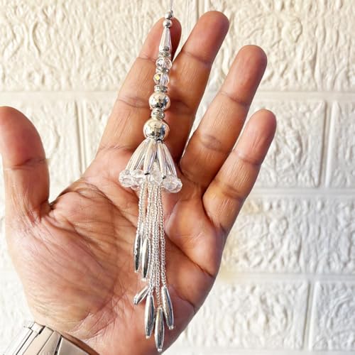 Image of Adikala Craft Store Handmade Ethnic Latkan Tassel Set of 2 for Saree Pallu, Blouse, Suits, Dupatta, Lehenga Decor (Silver Pipe 1L)