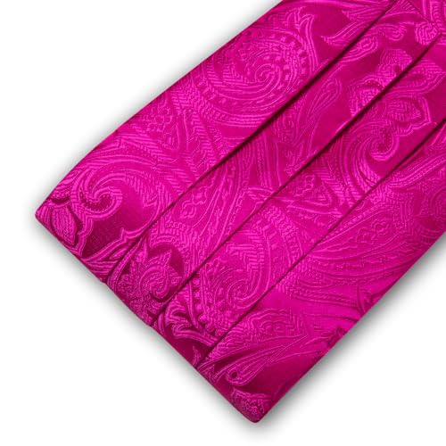 Image of Barry.Wang Men Silk Paisley Cummerbund and Pre-tied Bowtie Handkerchief Cufflink Set for Tuxedo