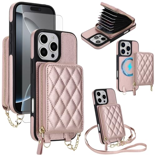 Coque iPhone 16 Pro 2 en 1 portefeuille magnétique amovible avec blocage RFID pour femme
