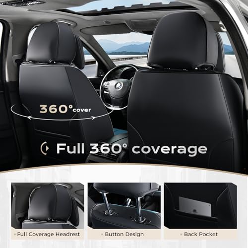 Image of Coverado Seat Covers, Car Seat Covers Front Seats, Car Seat Cover, Car Seat Protector Waterproof, Seat Cushion Nappa Leather with Head Pillow, Carseat Cover Universal Fit for Most Cars (Black&Blue)