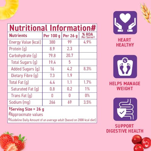 Image of Bagrry's Crunchy Nutty Fruity Muesli with Seed & Berries 425g | 78% Fruit, Nuts, Seeds & Multigrains | 99 Calories per serve | Rich in Fibre & Protein | No Artificial Preservatives or Colours | Breakfast Cereal