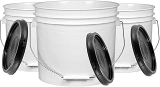 House Naturals 3.5 Gallon White Food Grade Bucket Pail with Black Lid ( Pack of 3) BPA Free containers -Made in USA