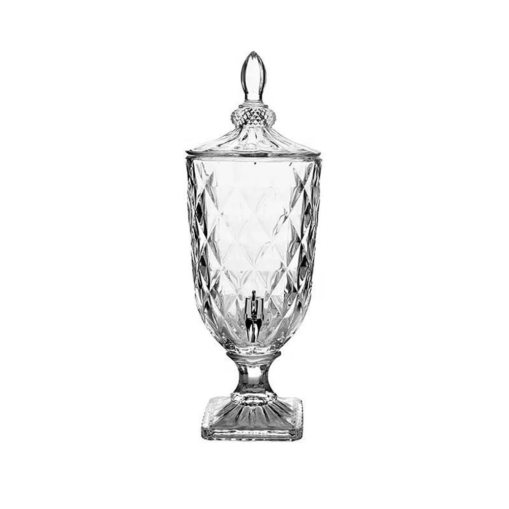 MYUYEE 3L Glass Drink Dispenser, Goblet Shaped Glass Beverage Glasses Water Dispensers With Pc Spigot, Transparent Laundry Detergent Dispensers, Artistic Cold Drink Dispenser Fo(C)