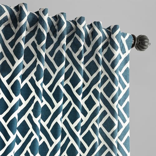 Image of HPD Half Price Drapes Modern Geometric Printed Curtains Luxury Cotton Curtains 108 Inches Long (1 Panel) Room Darkening Curtains for Bedroom & Living Room, 50W x 108L, Crosshatch Geometrical Blue