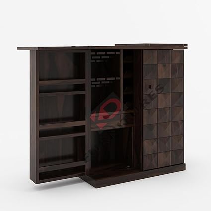 KD FURNITURES Home Furniture Wood Big Bar Cabinet for Home | Home Bar Furniture | Wooden Bar Cabinet with Storage | Bar Cabinet for Living Room,Mini Bar Cabinet,Walnut Finish