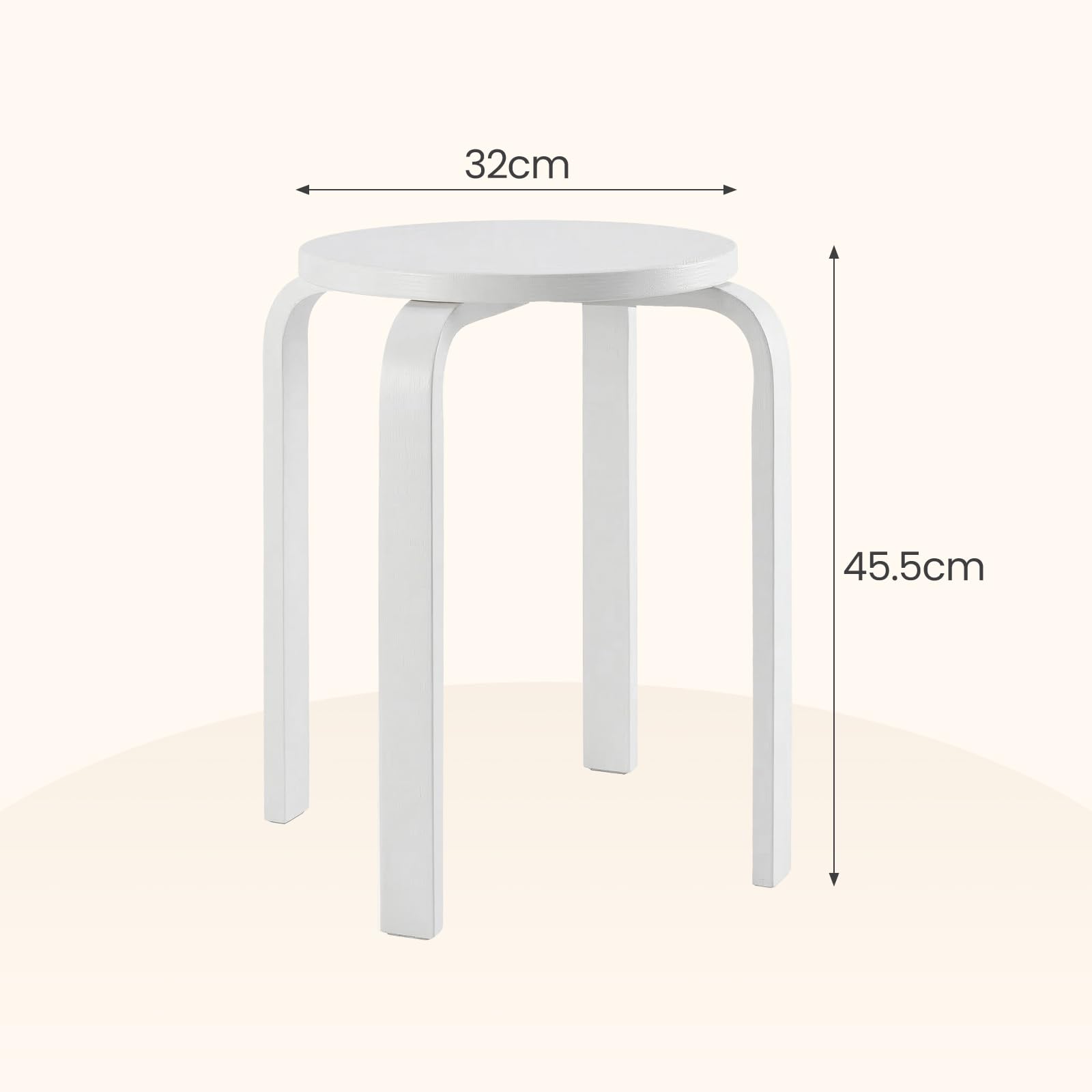 4er Set Holz Esszimmerhocker, Stapelbare Sitzhocker aus Massivholz mit Rutschfesten Pads, Robuste Küchenstühle für Esszimmer, Bar, Klassenzimmer und Home-Bereich (Weiß)