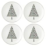 Kate Spade new york Evergreen 4-Piece Accent Plates, 4 Count, White, Christmas Dinnerware Set, Holiday Hosting