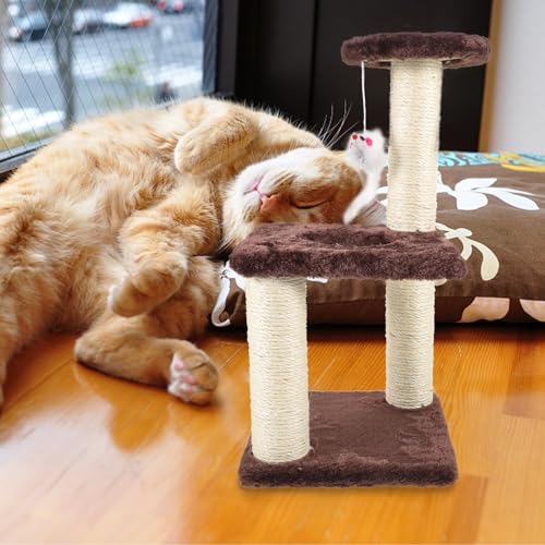 Rascador para gatos torre 3 pisos con sisal color café miniatura 4