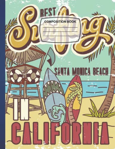 Composition Notebook: Vintage Surfing Poster Blank Wide Ruled Paper Notebook Journal | Workbook for Girls Boys Teens Kids Students Adults Teachers ... Writing Notes | 8.5 x 11' 110 Pages neutral
