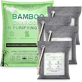 CLEVAST Bamboo Charcoal Air Purifying Bags (4×200g), Removes Odors and Moisture, Nature Fresh Air Purifier Bags, Odor Eliminator for Home, Car, Pets, Bathroom, Basement