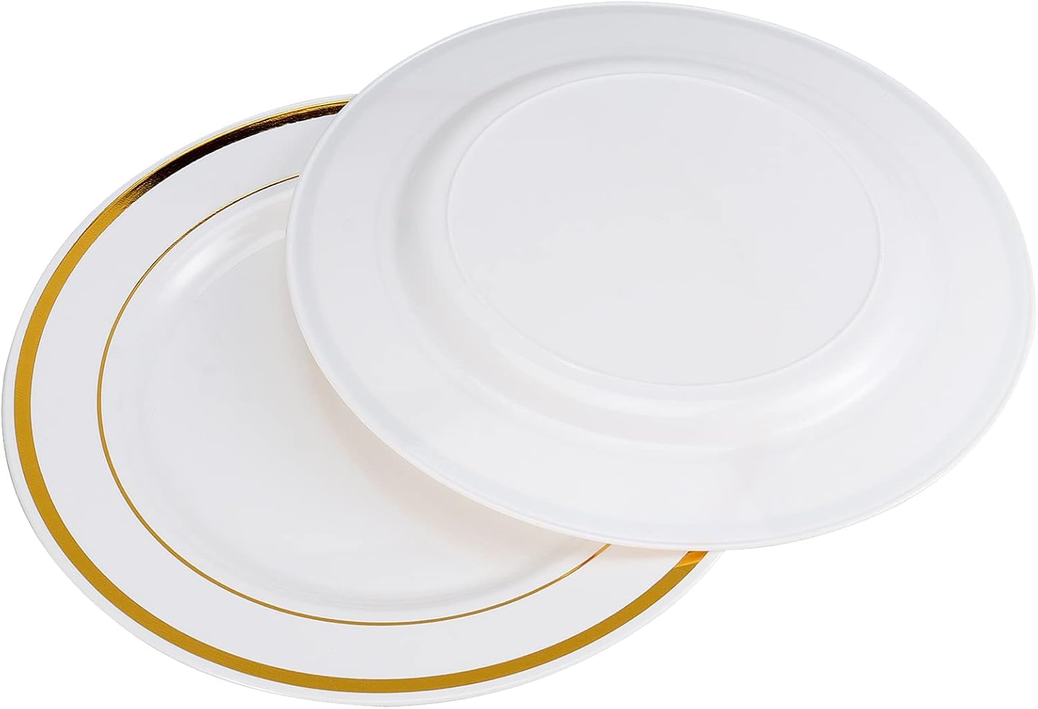 SEUNMUK Lot de 50 assiettes à manger en plastique de qualité supérieure de 18,5 cm avec bord doré, assiettes réutilisables en plastique multi-usage pour dessert, soupe, salade, mariages et fêtes