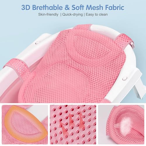 Image of Colorlife Baby Bath Seat Support Net Infant Bathing Seat Support Mat, Adjustable Comfortable Non-Slip Five-Pointed Baby Shower Net Bathtub Sit Up Mesh for Newborn 0-6 Months-Pink(No Bathtub)