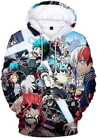 CHLOBLOM Boku No Hero Anime Hoodie Halloween Cosplay Hooded Pullover Sweatshirt (XL, Colorful)