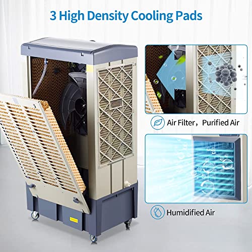 Image of Uthfy 8979 CFM Swamp Cooler, 58 inch Evaporative Air Cooler with 36 Gal Water Tank, 5 Ice Box, 120 Oscillation, Portable Air Conditioner with 3 Speeds, Outdoor Cooling Fan for Garage, Patio, Factory Use