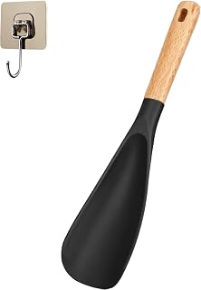 Icefavor Spatula Spoon, Multifunction Spatula Cooking Spoon, With Wood Handle for Kitchen Nonstick Cookwares, Makes Stirring, Scooping & Serving so Much Easier (Black)