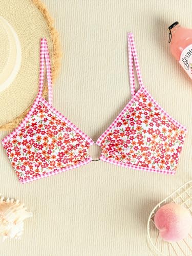 Image of Fanuerg Women's Triangle Bikini Sets O Ring Linked Two Piece Swimsuits Floral Printed Cheeky Bathing Suit