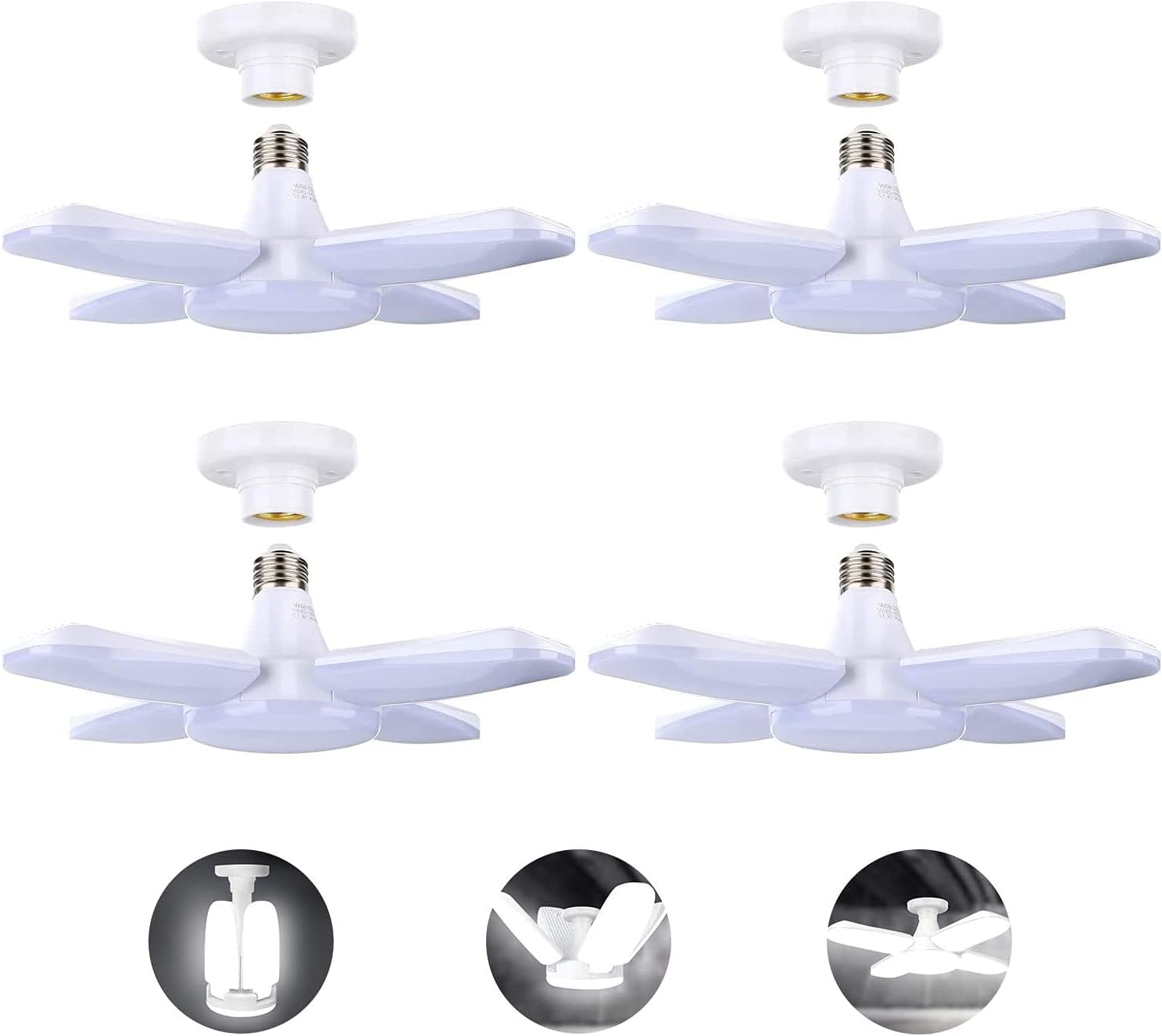 Buy 4 Pack LED Garage Lights, Led Garage Ceiling Lights, 60W Deformable