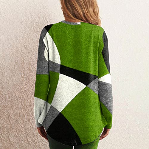 Kuluzego Womens Crew Neck Flannel T Shirts Tops Tee for Women Color Block Geometry Winter Fall Tee Shirt 2023 DX3