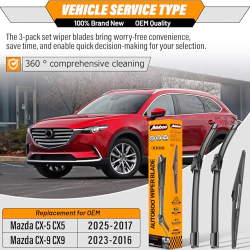 Image of AUTOBOO Windshield Wiper Blade Replacement for Mazda CX5 CX9 2017-2025