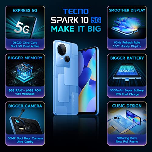 Tecno Mobile Spark 10 5G - Android, 4GB RAM, 50 MP kamera, Dual SIM