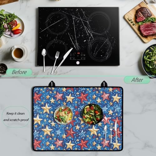 Image of Induction Stove Top Cover Protector Multipurpose Flat Top Stove Cover Mat Universal Stove Top Cover for Electric Anti-Scratching Cooktop Mat, 29 x 21 Inch, Red Blue Yellow Stars Print