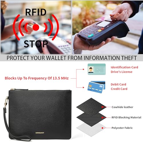 Image of DORIS&JACKY Women Leather Clutch Purse and Phone Wallet with Wristlet Strap | Soft Designer Evening Party Bag, Thin Slim RFID Blocking Cellphone Pouch Case, Formal Casual Handheld Premium Little Purse