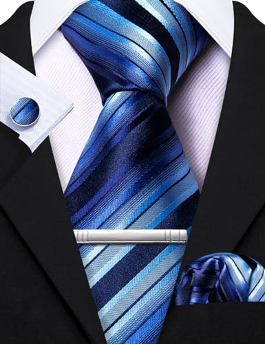 Image of Barry.Wang Designer Mens Tie Sets Collection, Eleagnt Gift Box Tie Clips Handkerchief Cufflink Set
