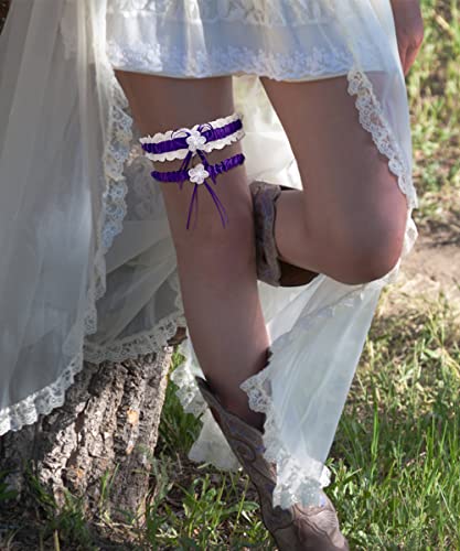Rimobul 2 Pieces Wedding Garters Lace Bridal Garter Faux Pearls Garter For Bride With Toss Away (Purple) #TOP4