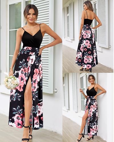 Image of Newshows Women's 2026 Lightweight Summer Wedding Guest Beach Vacation Casual V Neck Split Flowy Maxi Dress