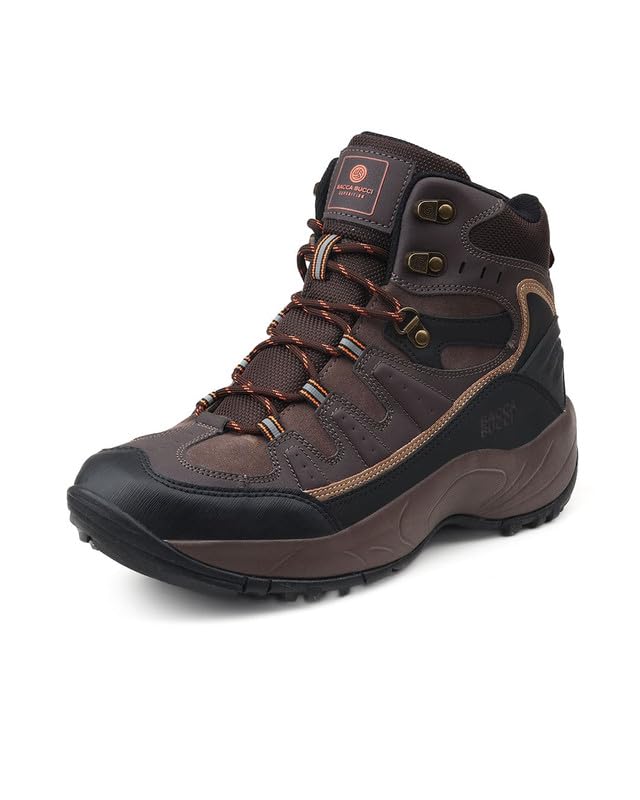 Image of Bacca Bucci Men's Mid-Top Trekking Boots with Rugged Grip Sole, Padded Ankle Support & Secure Lace-Hook Closure