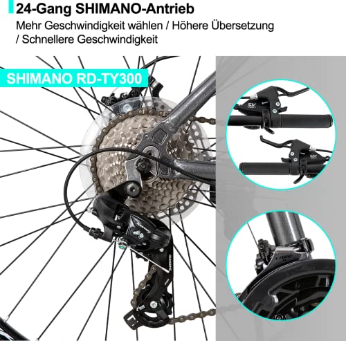 Foto von Hiland 27,5 Zoll Mountainbike aus Aluminium, Federgabel, Shimano 24 Gänge Schaltung, mit Scheibenbremse MTB Fahrrad Jugendliche Herren Damen Grau