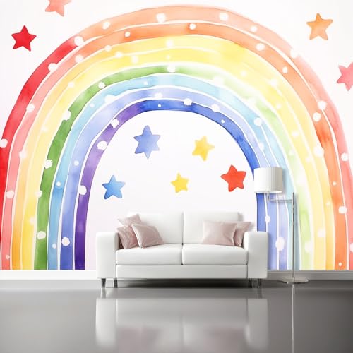 Papel Pintado Pared 300 x 210 cm - Dibujos Animados Rayas De Colores Estrellas Papel pintado Colorido Mural de Arte Decoración para Comedores Salones Habitaciones Sala Cuarto Oficina Salón