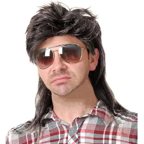 Image of Swiking Mullet Wigs for Men Grey 70s 80s Disco Rocker Curly Punk Fancy Retro Party Halloween Cosplay Costume Wigs(Grey)