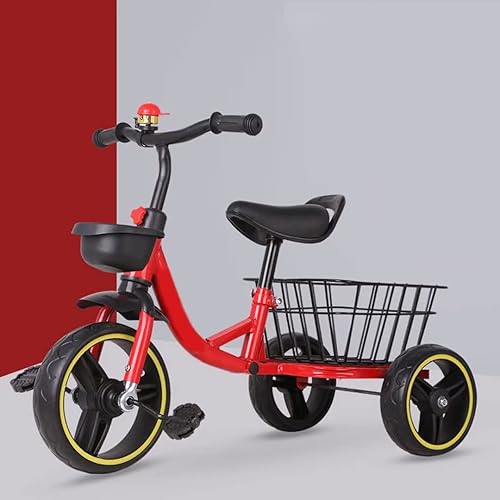 LSQXSS Triciclo clásico de pedales, triciclos para niños con cesta trasera grande, asiento suave, rueda de espuma, bicicletas para niños de 3 a 6