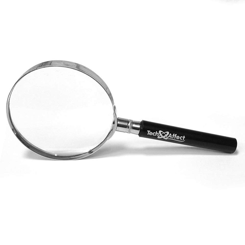 Lupe, Handlupe, Klassische HD-Handlupe, groß (75 mm Durchmesser), 5-fache Vergrößerung, Hals und Kanten aus Stahl.Premium-Echtglas-Präzisionslinsen-Ular-Degeneration-Lesehilfe M Star of Light