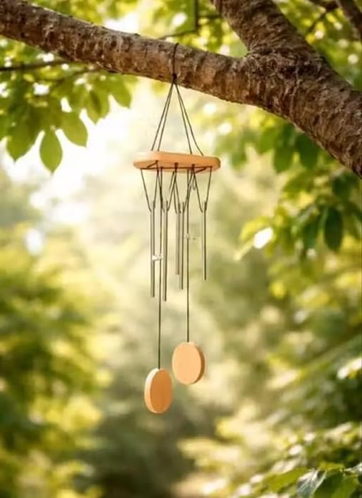 Wooden Wind Chime with 8 Metal Pipes | Melodic Sound & Balcony Hanging Decor with Dual Wooden Pendulums-image-25