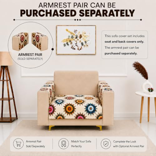 Image of Homerz Premium Printed Quilted Velvet Sofa Slip Cover Protector with Tassels, Sofa Mat, Exact Size, Antislip Cover (Morocco, 1 Seater, Half)