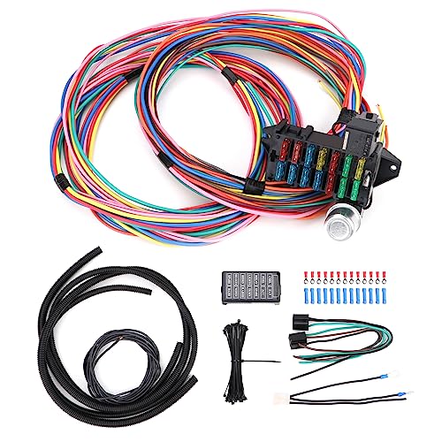 14 Circuit Wiring Harness Universal for Street Muscle Car Hot Rod Rat XL Copper Wire Harness 12V Fuse Wiring Harness Kit Compatible with Chevy Ford Chrysler Mopar Muscle Car