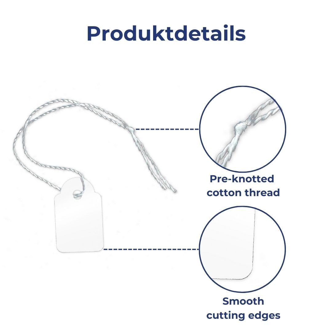 Pokornys – étiquettes de prix avec fil (15 x 24 mm) pour vêtements, bijoux, accessoires, etc. – Étiquettes de prix en carton avec fil de coton (1000)