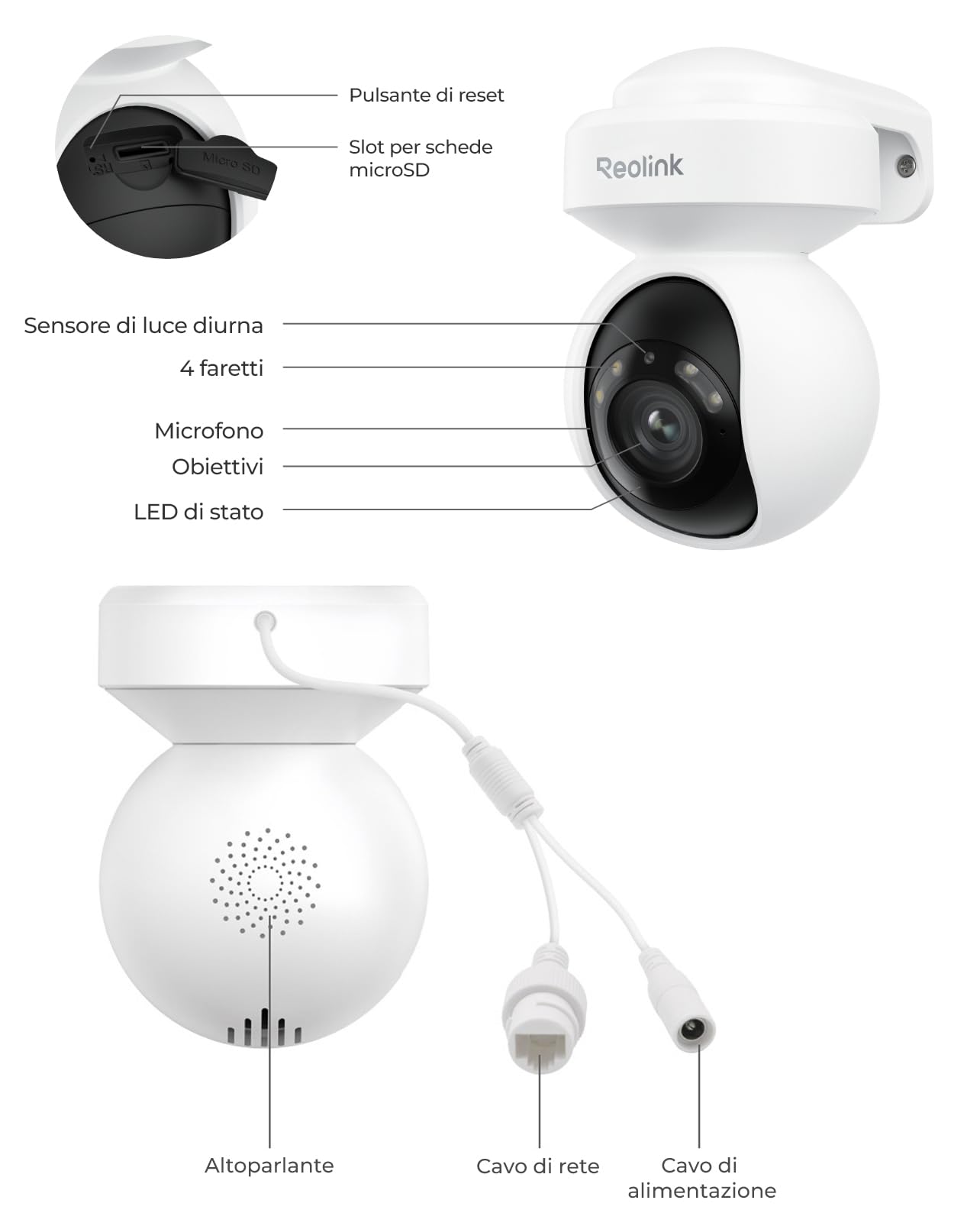 Reolink 4K PTZ Telecamera Wi-Fi Esterno/Interno con Auto-Tracking, Rilevamento Persone/Veicoli/Animali, Videocamera Sorveglianza Esterno Supporta Wi-Fi 6, Audio a 2 Vie, E1 Outdoor PRO