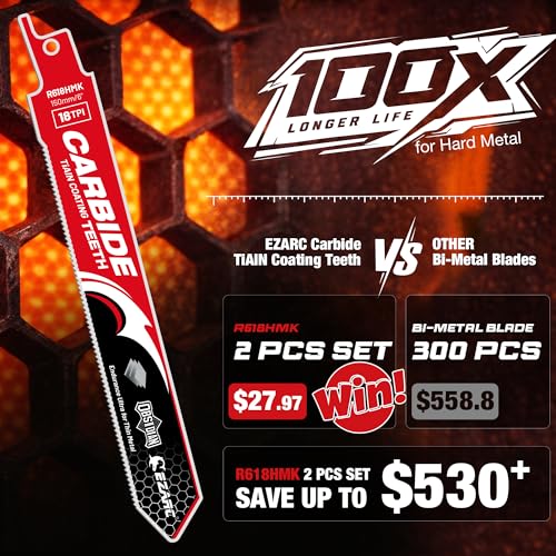 Image of EZARC Obsidian Carbide Reciprocating Saw Blade (Pro) 18TPI Endurance Ultra for Thin Metal, Cast Iron, Alloy Steel 6-Inch, 2-Pack