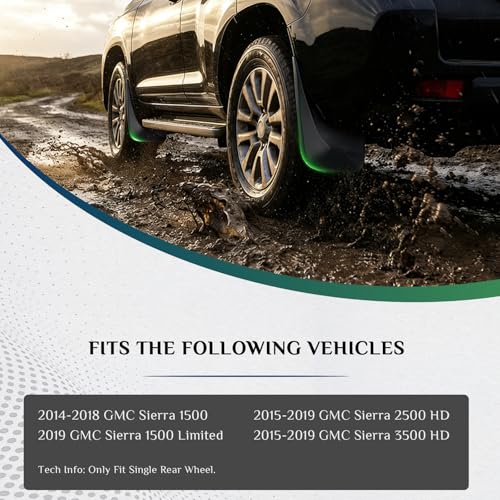 Image of Mud Flaps, Fit for G-MC Sierra 1500 2014-2018 / Sierra 1500 Limited 19 /2500 HD, 3500 HD 15-19 (Only Fit Single Rear Wheel), Anti-Freeze, High Temperature Resistance Dedicated Mudguard, 4pc