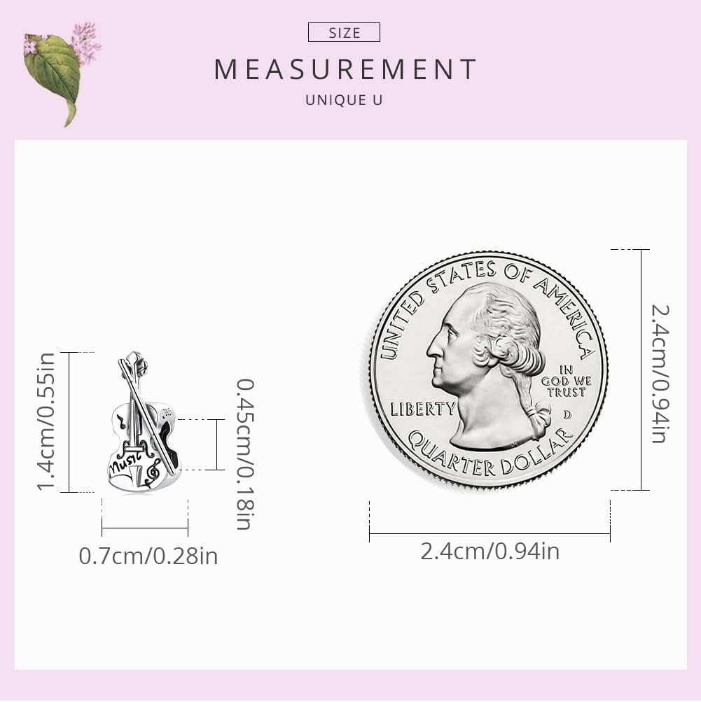 Vintage Violin Charm 925 Sterling Silver Charm Fits For Pandora Bracelet, European Charms Bracelet, Women Gift
