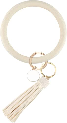 Weixiltc Leather Wristlet Keychain, Big O Bracelet with Tassel |
