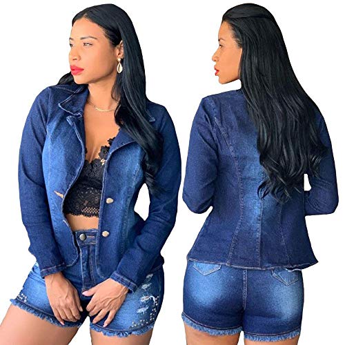 Blazer Jeans Com Licra Feminino Slim