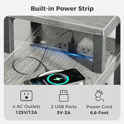 image for SUPERJARE 47 inch Reversible L Shaped Desk with LED Lights & Power Out