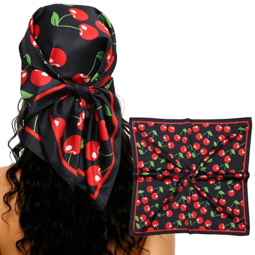 CHLINS 27.5 Cherry Square Head Scarf Hair Scarf for Womens Hair Silk Bandana Head Wrap for Sleeping & Handbags Accessories